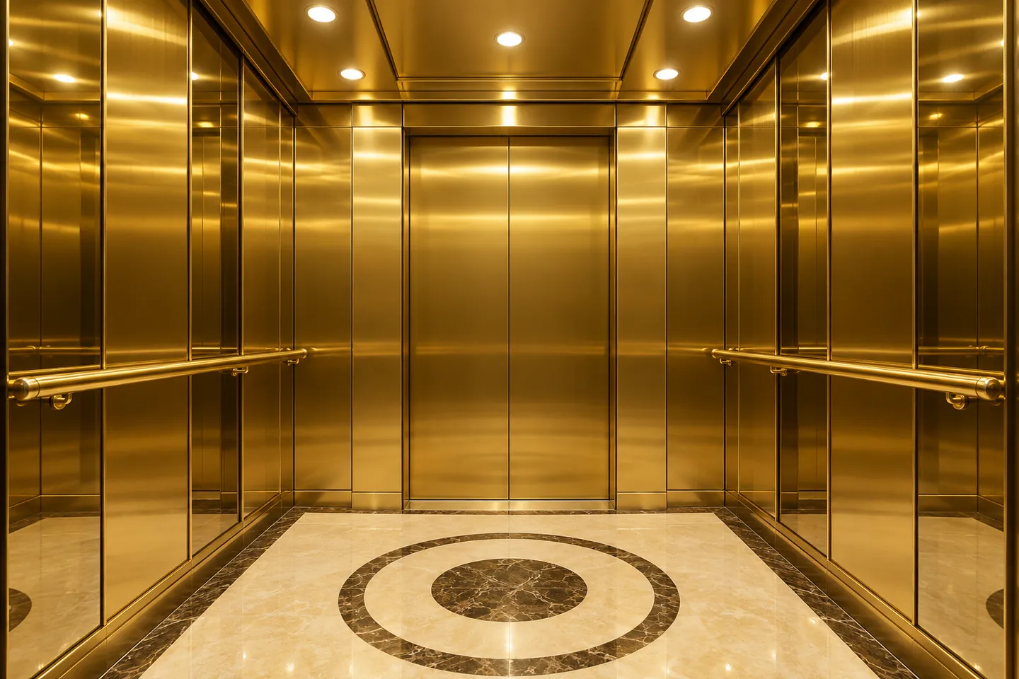 Golden metal elevator cabin
